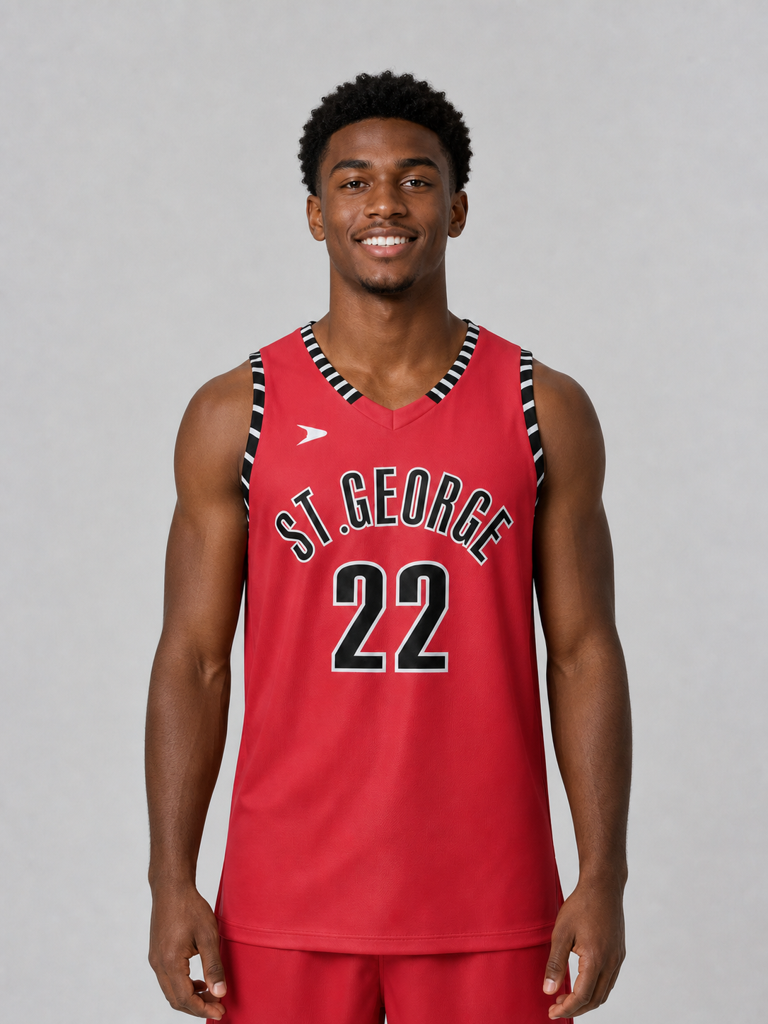 Black athlete wearing the Dynamic Select Triple-Double basketball jersey BB-MSL23